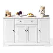 Credenza 138x40x85 cm Bianca con Cassetto; 3 Armadietti; Ripiani Regolabili e Portaoggetti sulle Ante