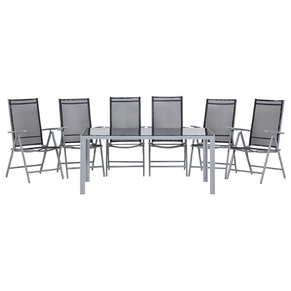 Set da pranzo da giardino in 7 pezzi Tavolo da pranzo in alluminio Nero con 6 sedie pieghevoli