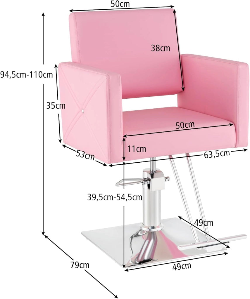 Poltrona da Parrucchiere, Poltrona da Barbiere con Altezza Regolabile, Sedia da Barbiere Girevole a 360°, con Pompa Idraulica Pesante, per Parrucchiere, Portata 150 kg (Rosa)