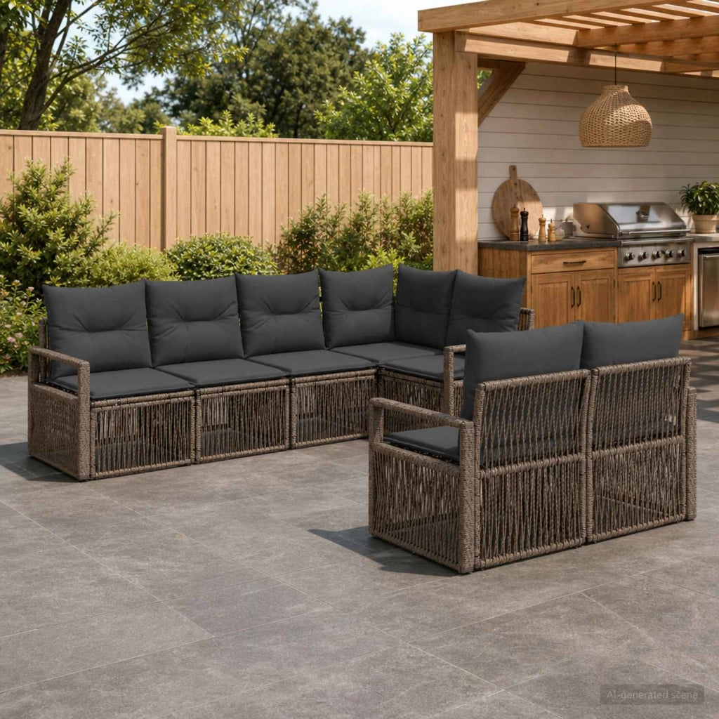 Set Divano da Giardino 7 pz 7-Numero di posti Grigio polyrattan 3435770
