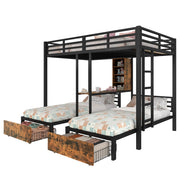 LETTO A CASTELLO 140x200+90x200 cm Nero 3 posti con 2 cassetti