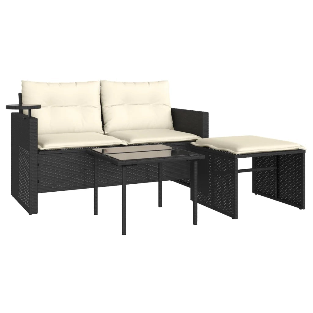 Set Divani da Giardino 3 pz con Cuscini in Polyrattan Nero 365457