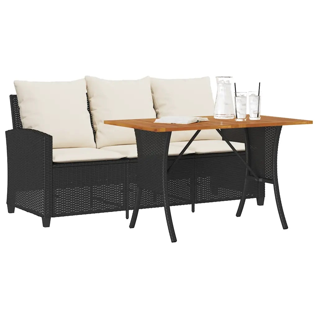 Divano da Giardino a 3 Posti Cuscini&Tavolo-Sofa da Giardino-Divano da esterno Nero in Polyrattan