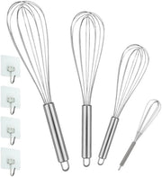 Set di accessori da cucina 4 pezzi, acciaio inossidabile, miscelatore professionale a mano, schiacciapatate, 21 cm, 26 cm, 29 cm, argento