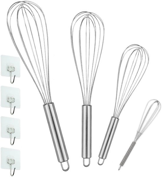 Set di accessori da cucina 4 pezzi, acciaio inossidabile, miscelatore professionale a mano, schiacciapatate, 21 cm, 26 cm, 29 cm, argento
