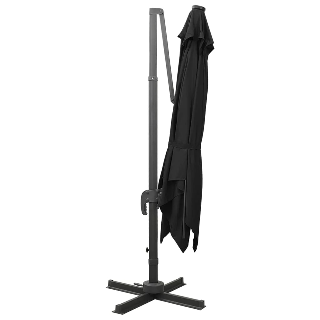 Ombrellone da giardino a sbalzo con palo e luci LED 300 cm nero 02_0008523