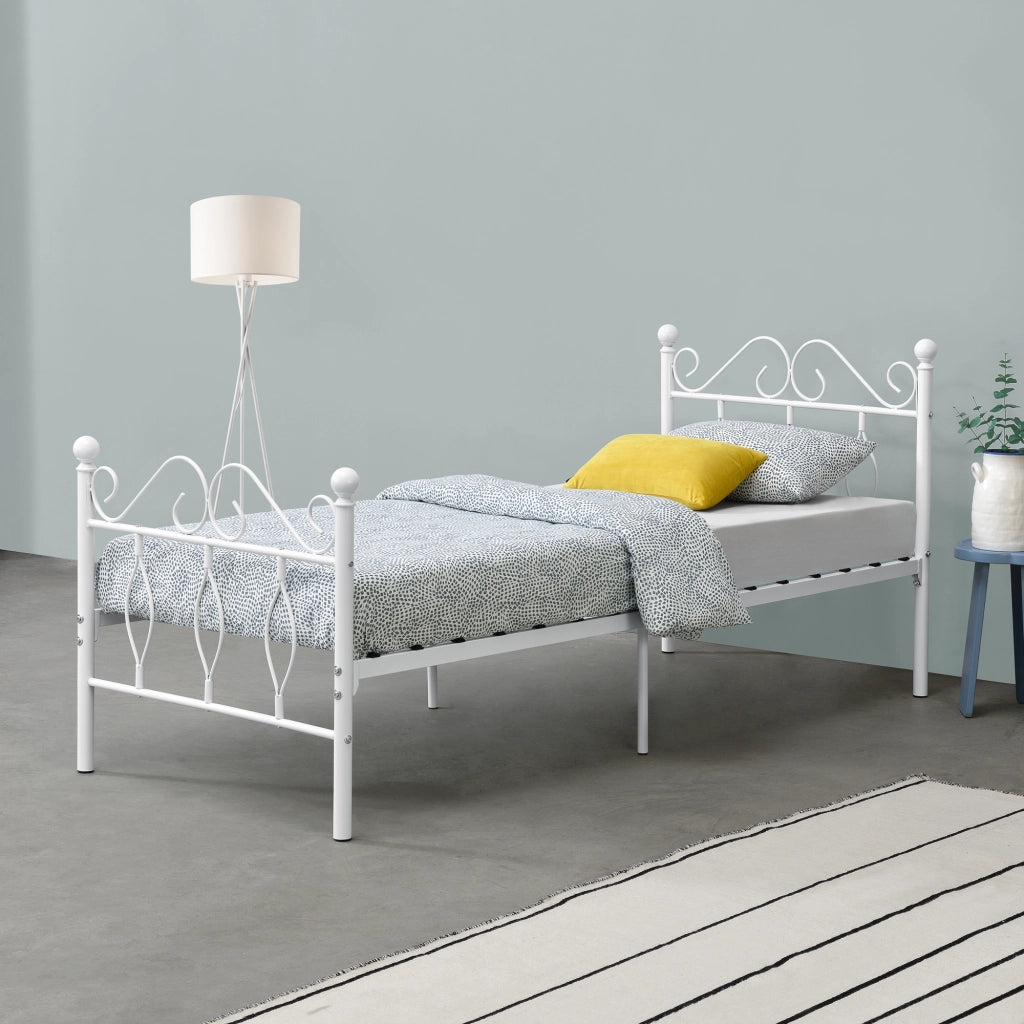 Struttura Letto Singolo in Metallo con Testiera e Pediera in Stile Romantico/Classico 90 x 200 cm Letto 1 Piazza - Bianco