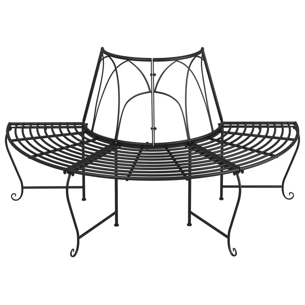 Panca da giardino mobili da esterno terrazza semicircolare cornice per alberi 2 pezzi diametro 159 cm acciaio nero 02_0011816