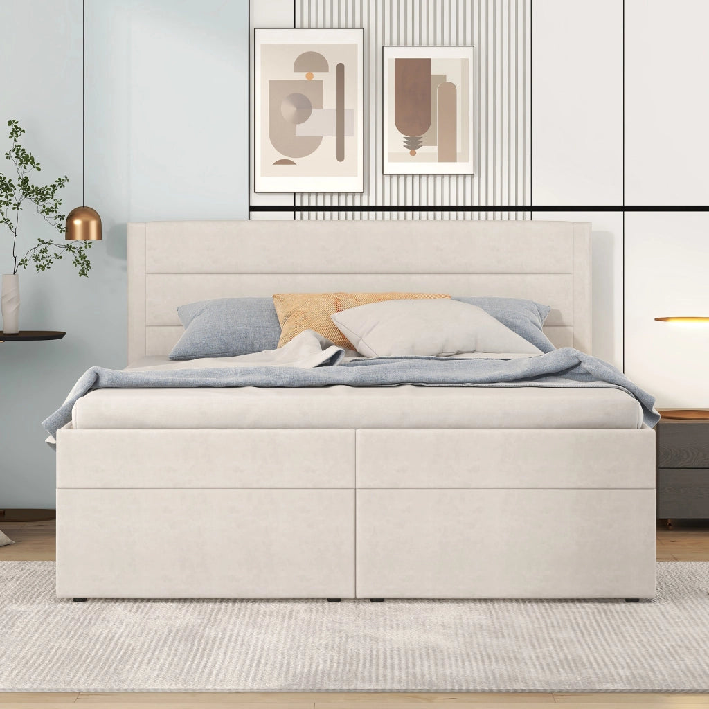 LETTO Matrimoniale 140x200 cm Beige con contenitore e rete sollevabile