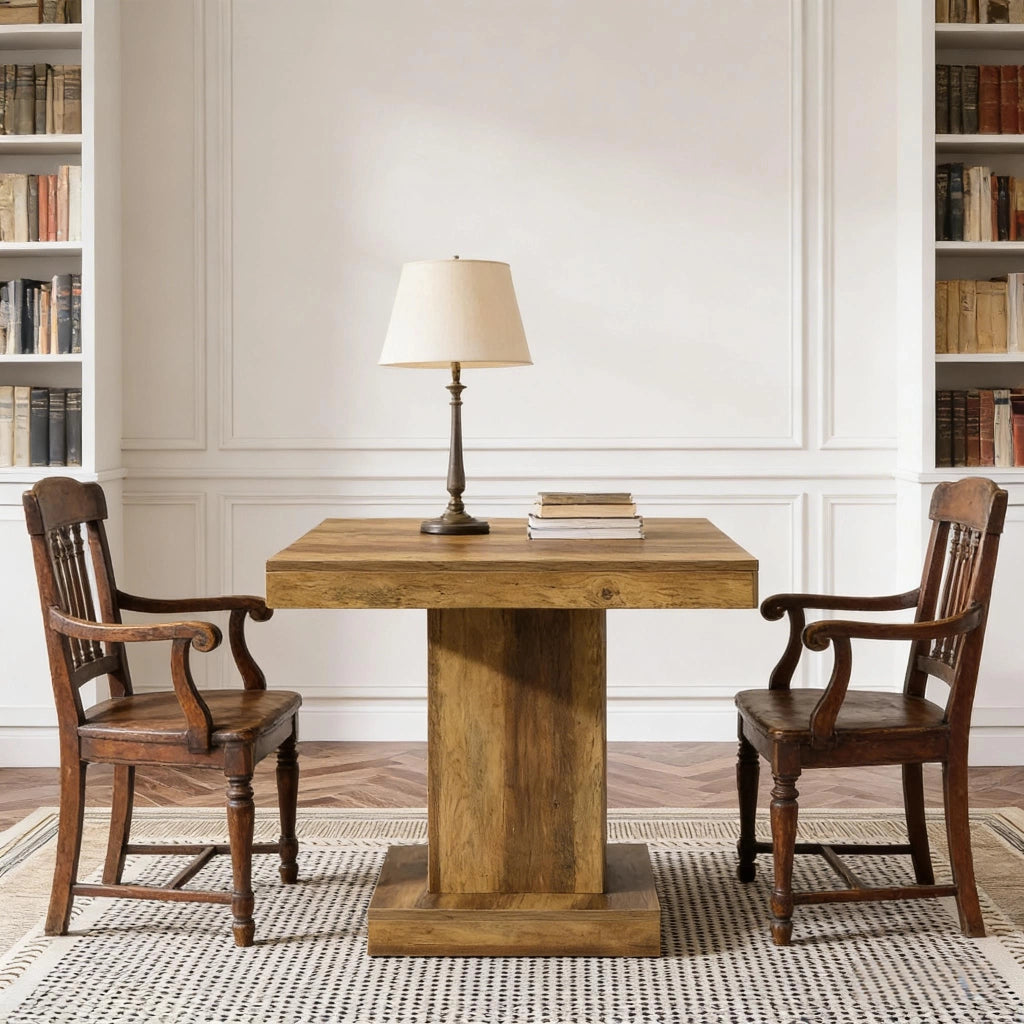 Tavolo da pranzo per 1-4 persone con piano quadrato, stile rustico moderno, in MDF, marrone, 91 × 88 × 9,5 cm