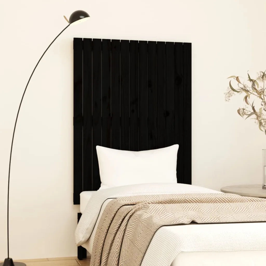 Testiera | Testata da Parete Nera 82,5x3x110 cm in Legno Massello di Pino