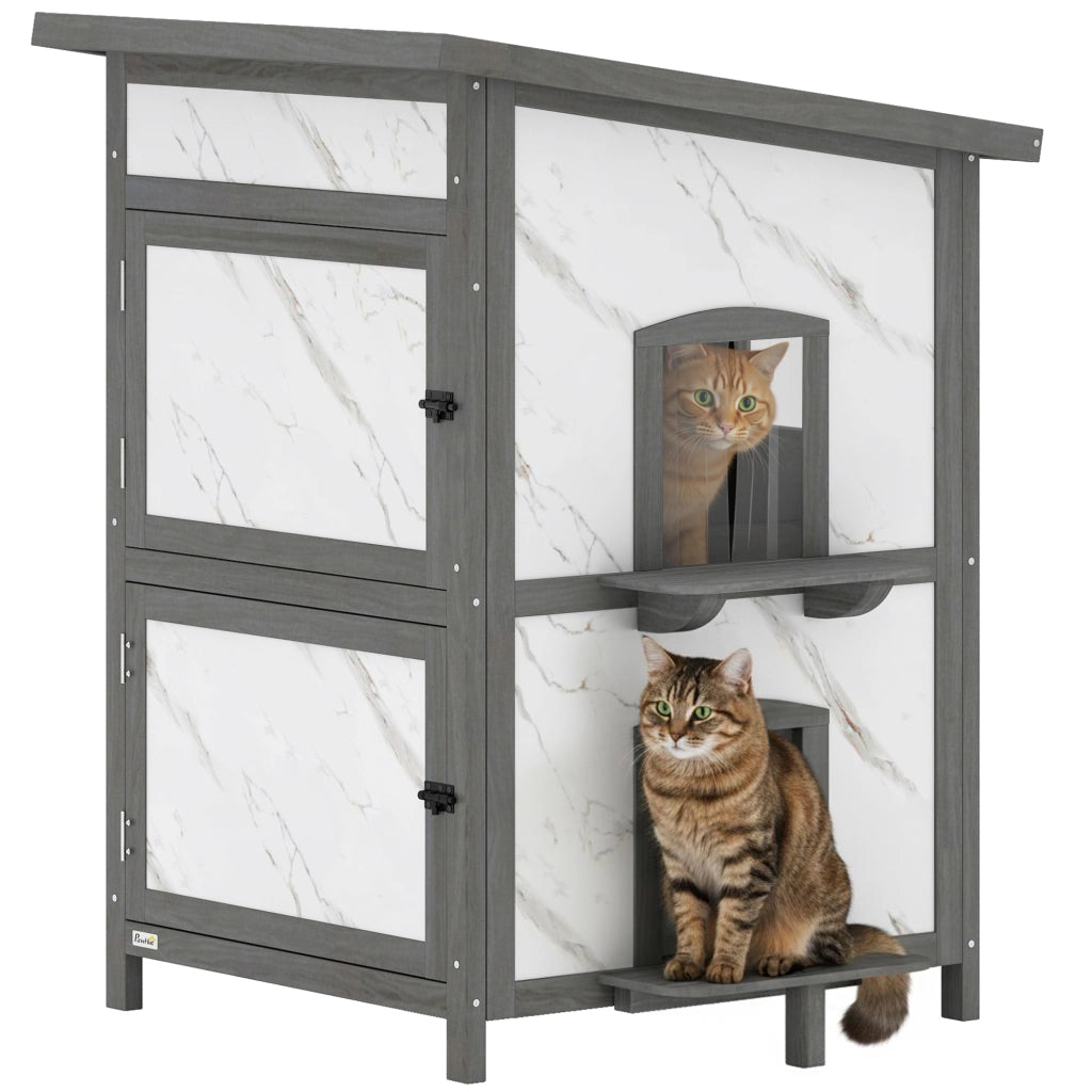 Casetta per gatti da giardino in legno ¨C zephmum ¨C 60x60x88 cm, bianco, resistente all'acqua, con finestra