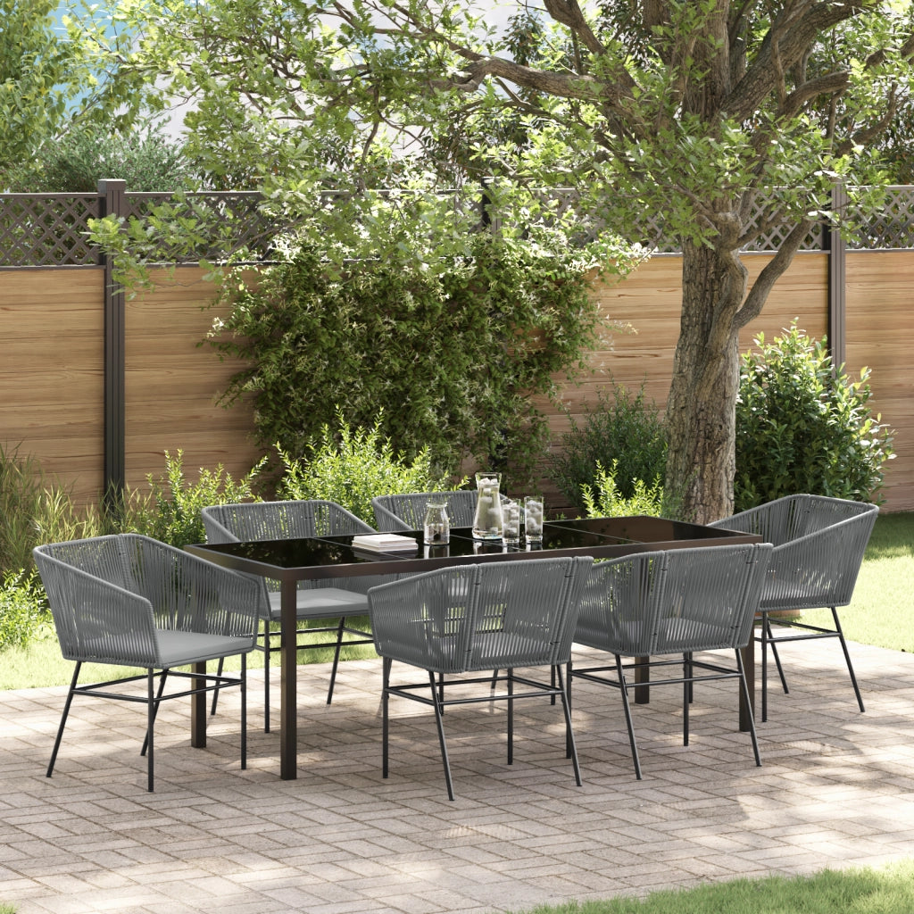 Set da pranzo da giardino 7 pezzi con cuscini grigio in polyrattan