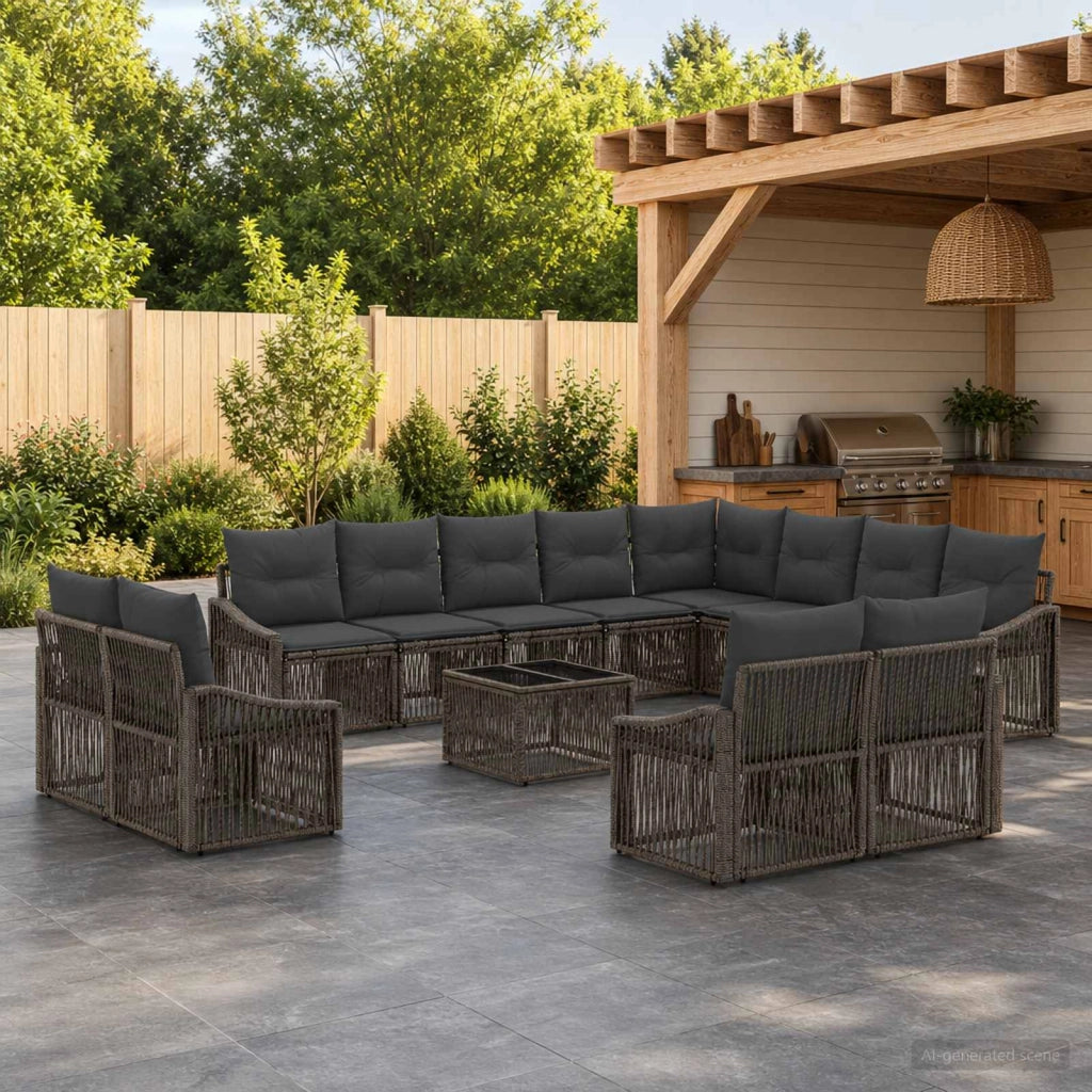 Set Divano da Giardino 13 pz Grigio polyrattan 3436184