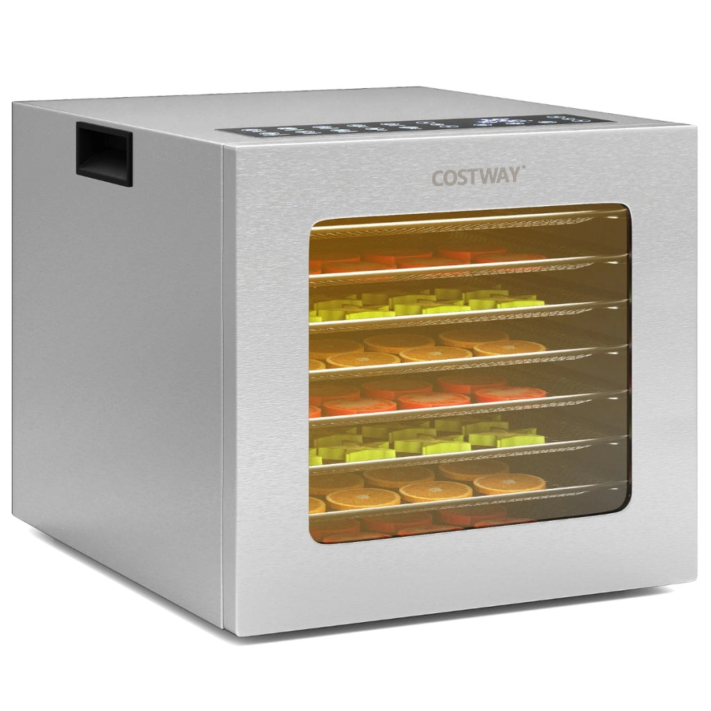 Essiccatore per frutta da 850W con timer 48 ore, Controllo temperatura 35¡æ-75¡æ per carne Argento