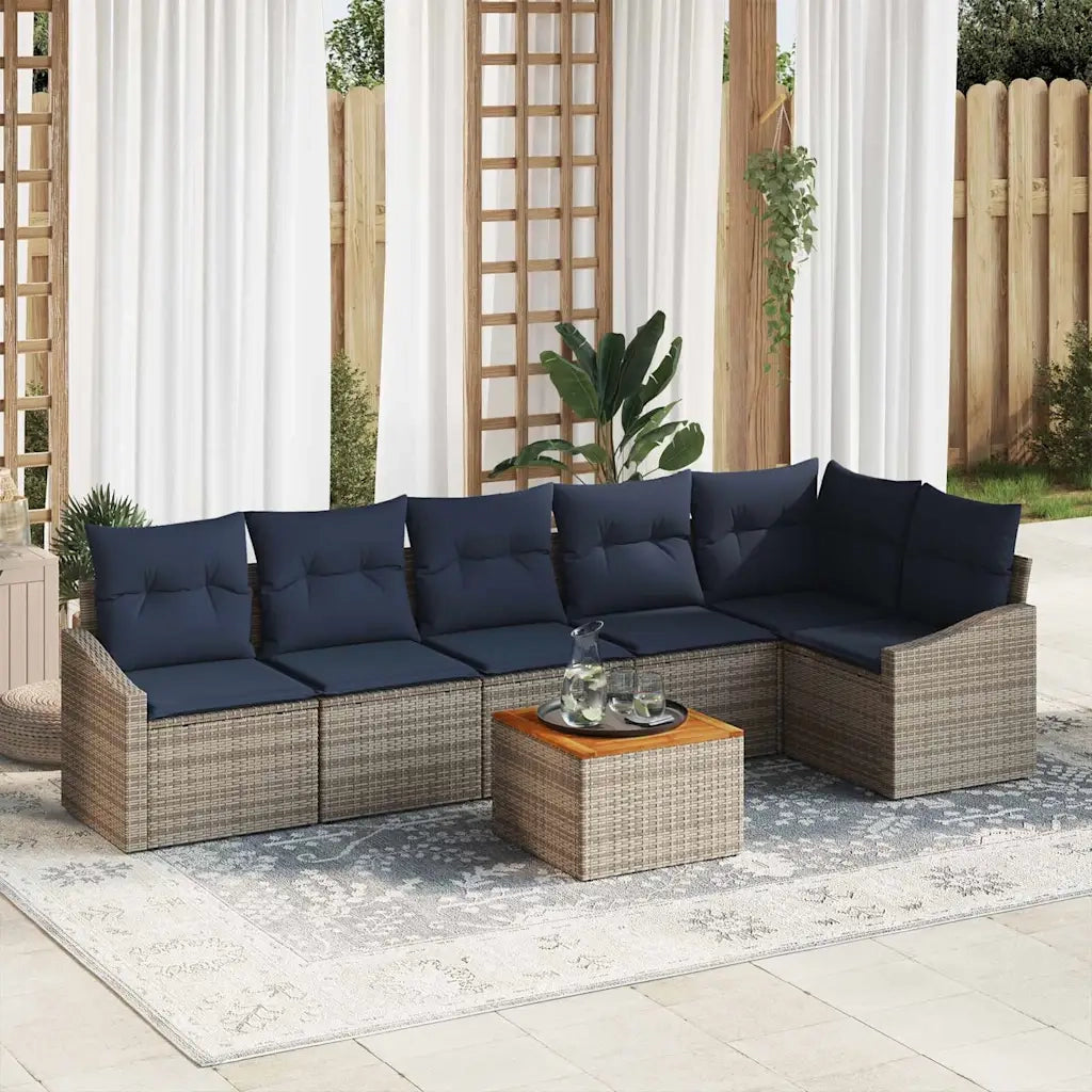 Set Divano da Giardino 7 pcs Grigio e Blu Navy polyrattan 3356512