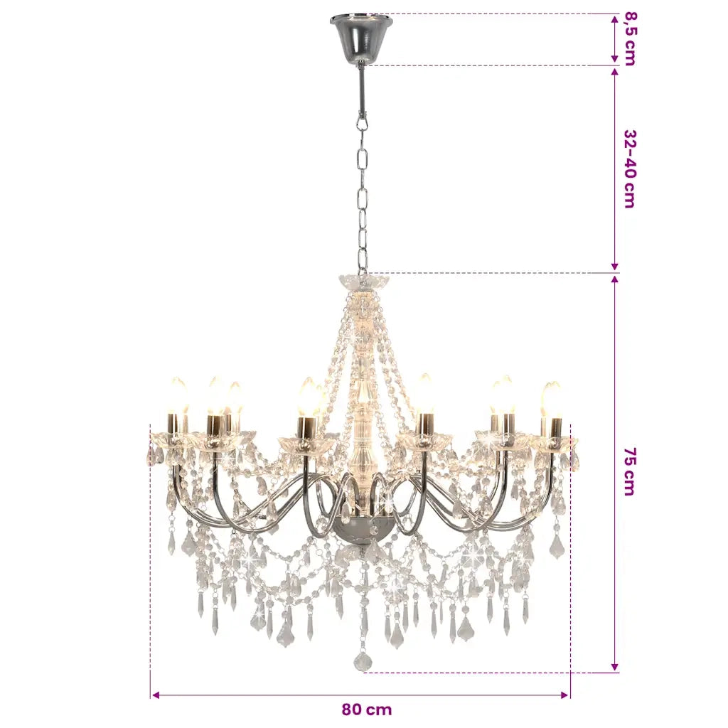Lampadario con Perline Argento 12 Lampadine E14 CFW2656458