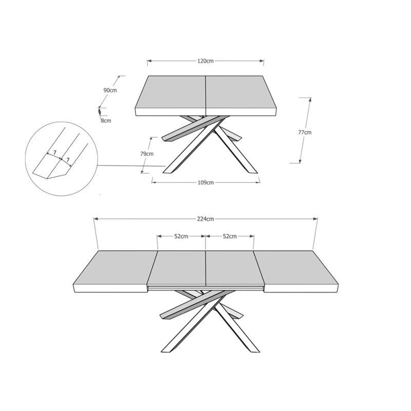 Tavolo allungabile 120/224x90 cm Volantis telaio Bianche - Noce