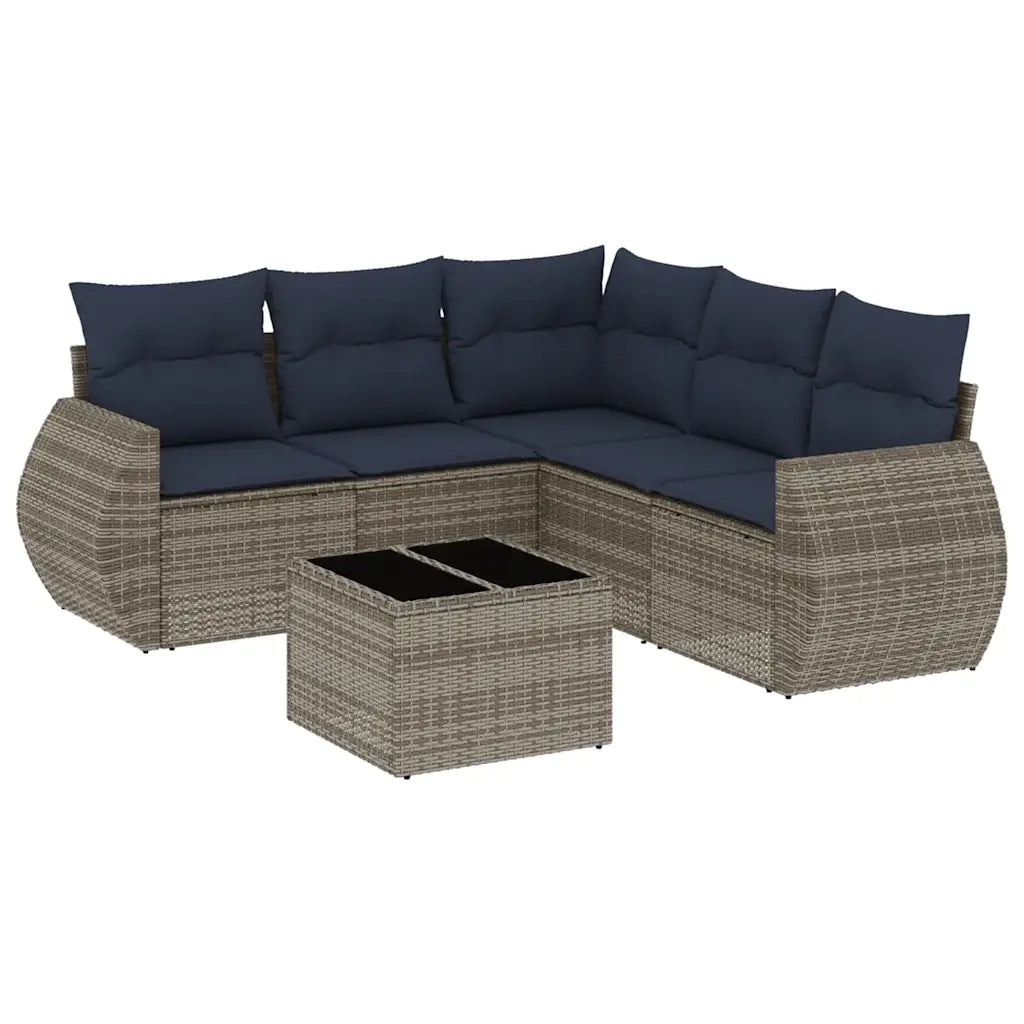 Set Divani da Giardino 6 pz con Cuscini Grigio in Polyrattan 3221360