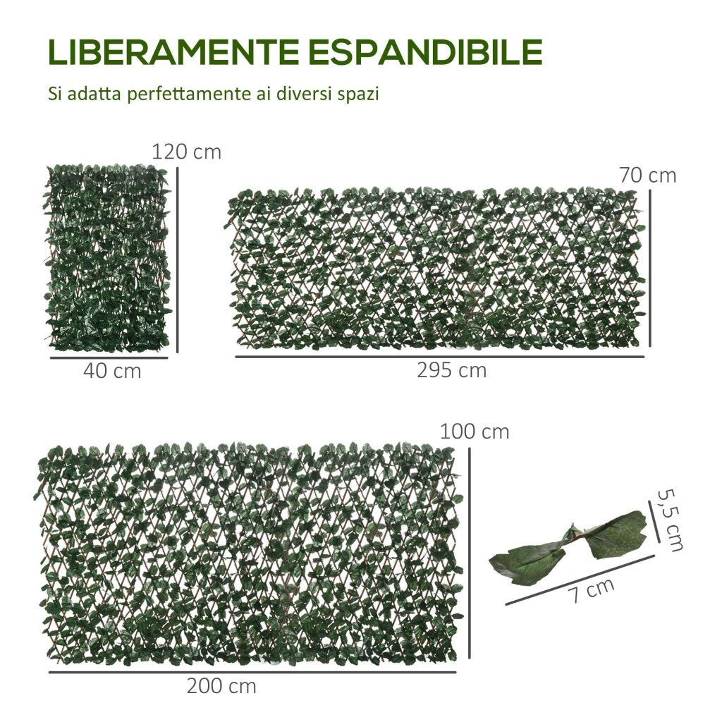 Arella Siepe Sintetica Artificiale a 2 Sezioni 200x100 cm da 356 Foglie di Edera Verde e Marrone
