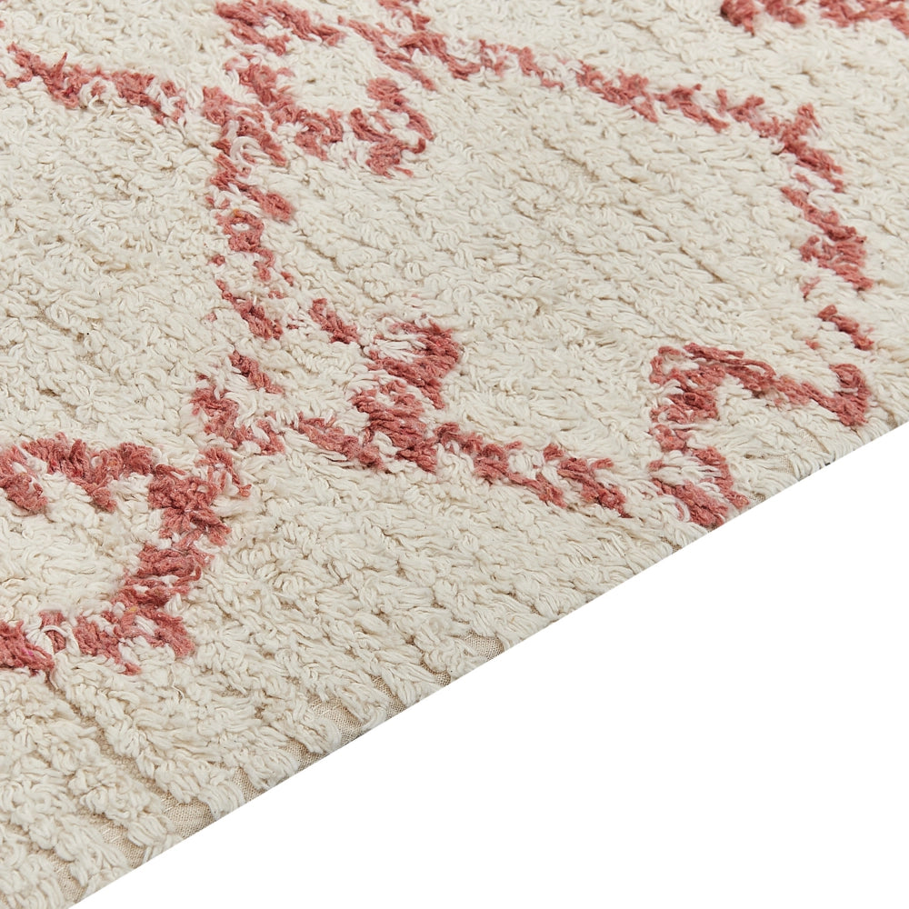 Tappeto beige e rosa in cotone 80 x 150 cm motivo geometrico rettangolare soggiorno camera da letto
