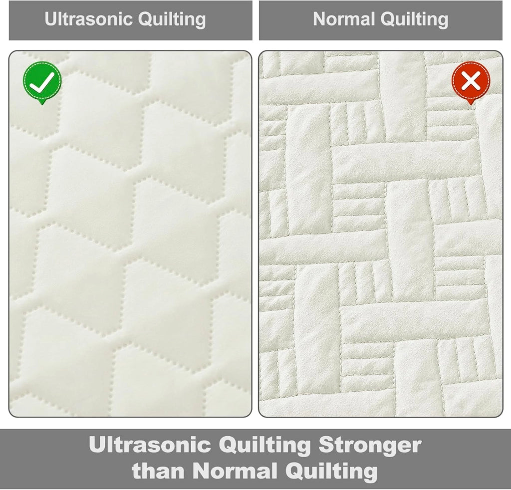 Copriletto 200x220 cm Beige, Trapunta in 3 Pezzi, con 2 Federe Cuscini da 50x70 cm, Coperta Leggera con Motivi a Rombi ad Ultrasuoni, per Camera da Letto, Divano