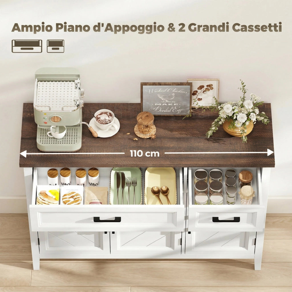 Credenza Cucina con Ante, Cassetti e Ripiani Regolabili ¨C zephmum ¨C Bianco, Legno