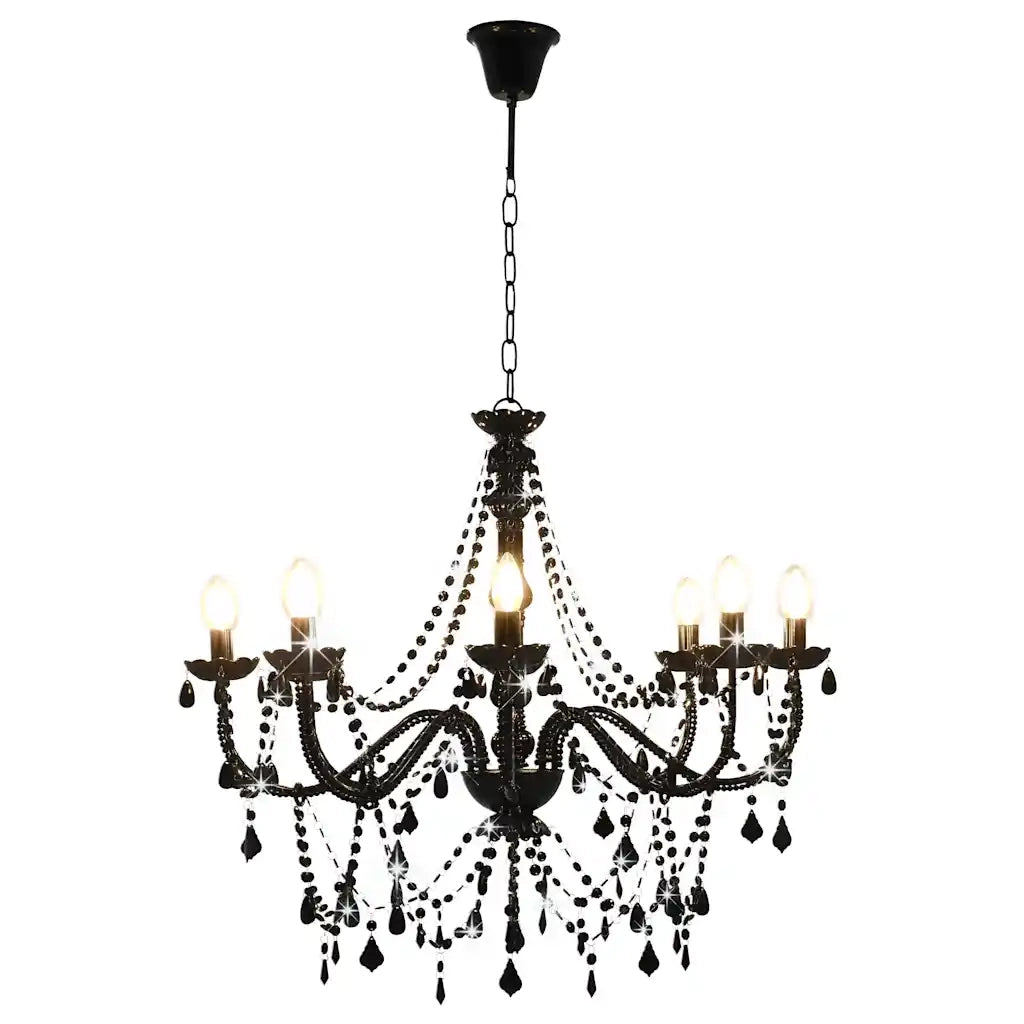 Lampadario con Perline Nero 8 Lampadine E14 CFW2935066