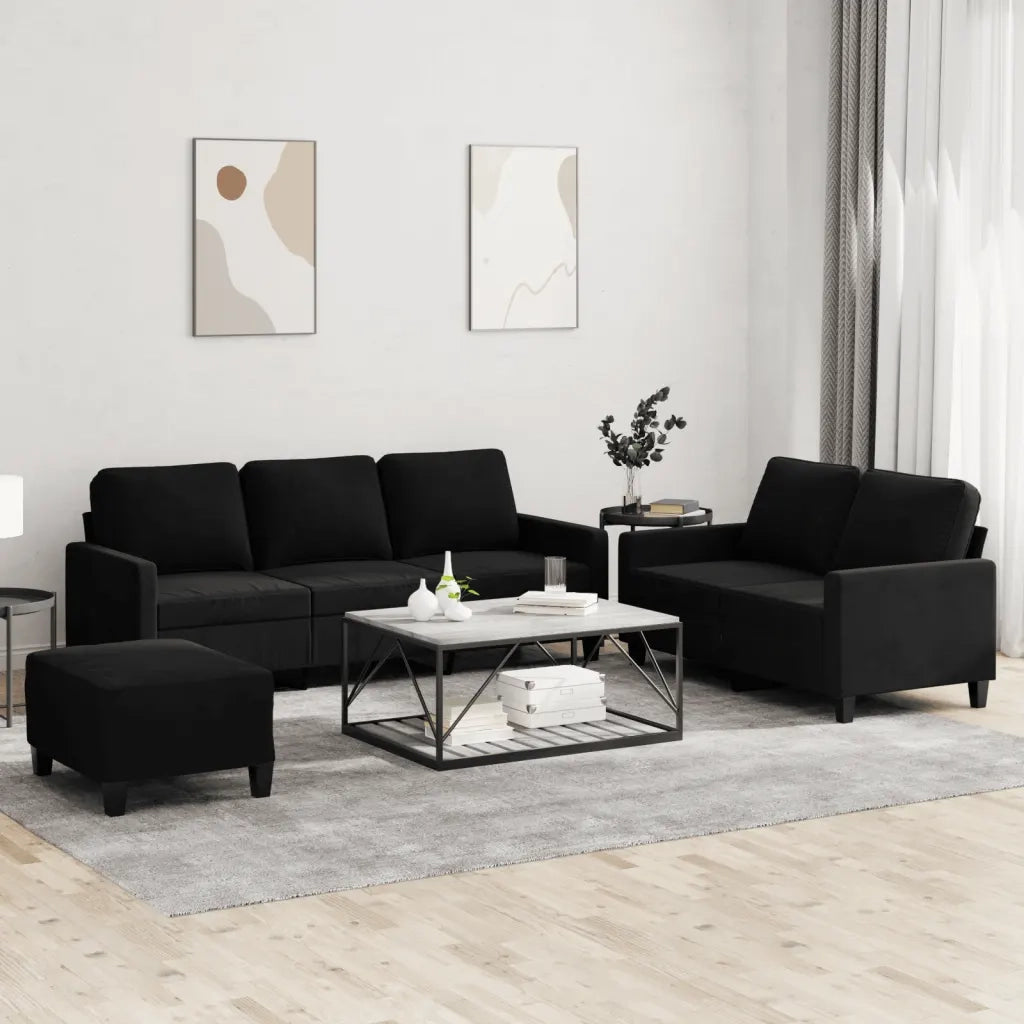 Set di Divani 3 pz con Cuscini Nero in Velluto