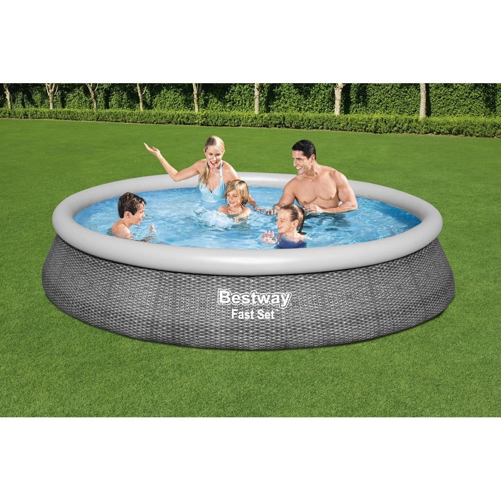 Trade Shop - Piscina Fuori Terra Fast Set Con Pompa Filtro ø396x84cm Effetto Rattan Rotonda 57376 -