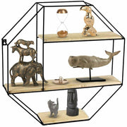 Trade Shop - Mensola Parete Esagonale 3 Mensole Ripiani Design Moderno Scaffale Legno Metallo -