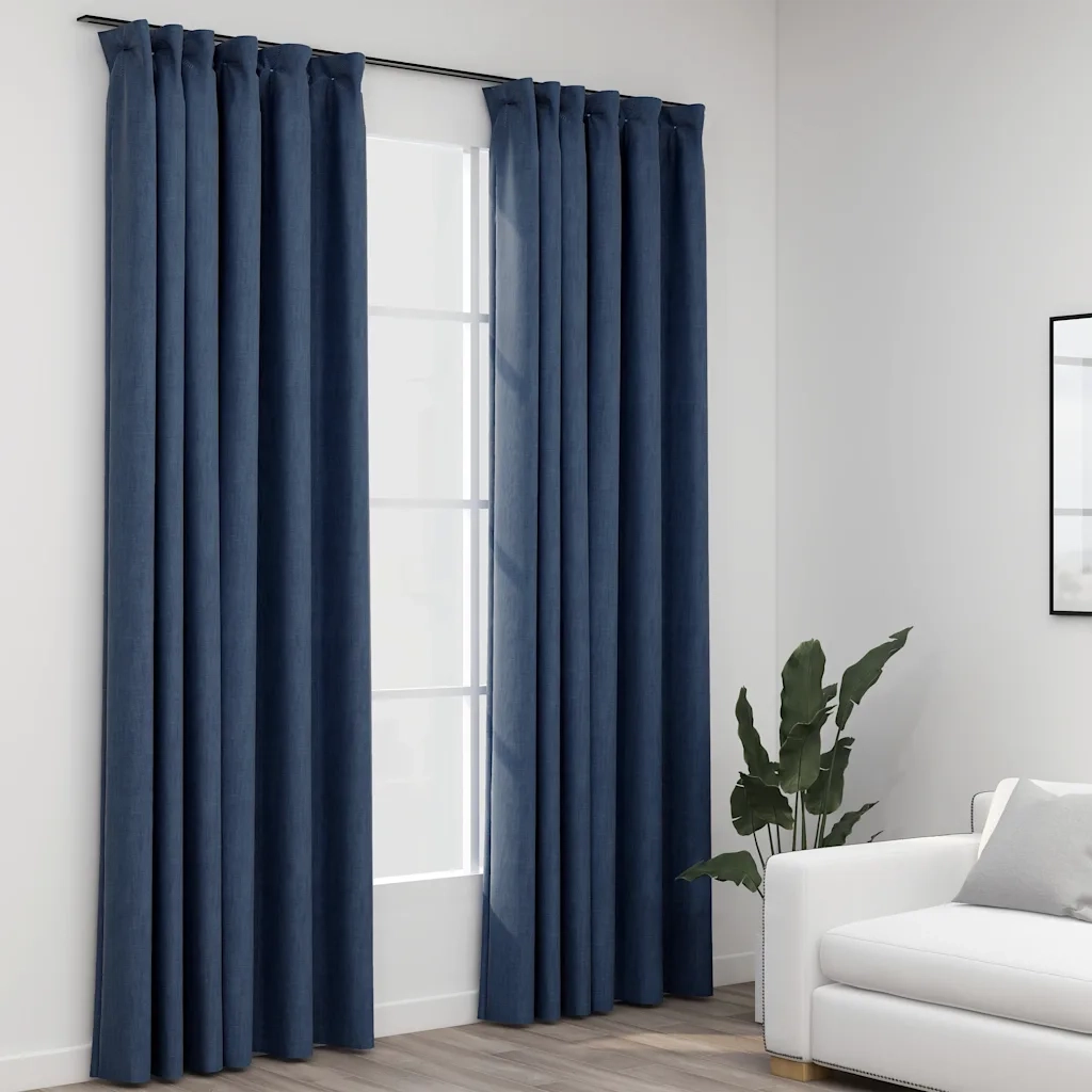 Tende Oscuranti con Ganci Effetto Lino 2 pz Blu 140x225 cm cod mxl 64624