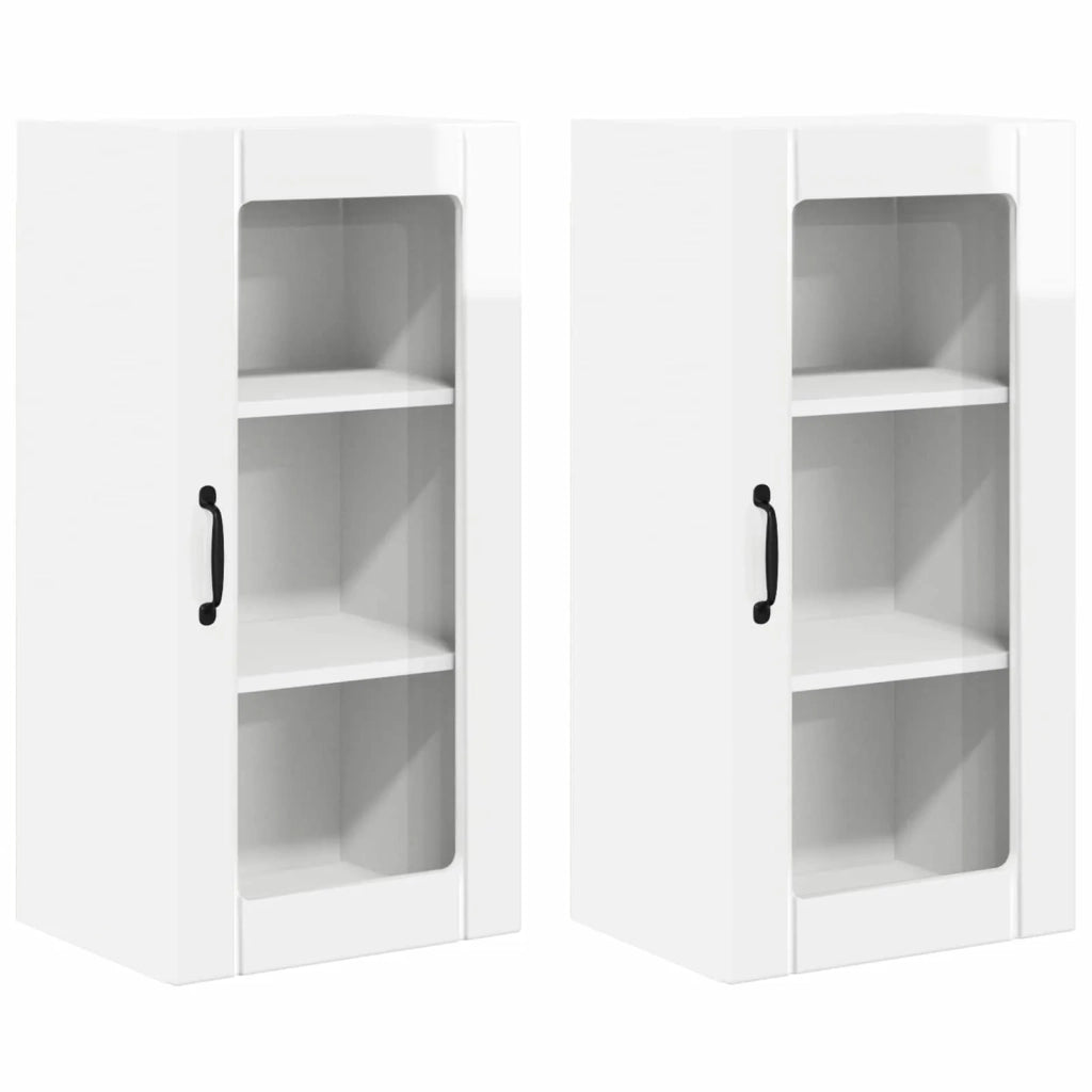 Pensile da cucina | Mobile in vetro da parete PORTO 2 pz Bianco Lucido