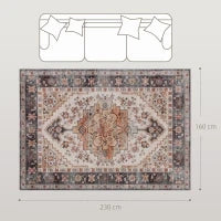 Tappeto Bohemien Antiscivolo e Lavabile a Pelo Corto per Soggiorno e Camera, 230x160 cm, Marrone