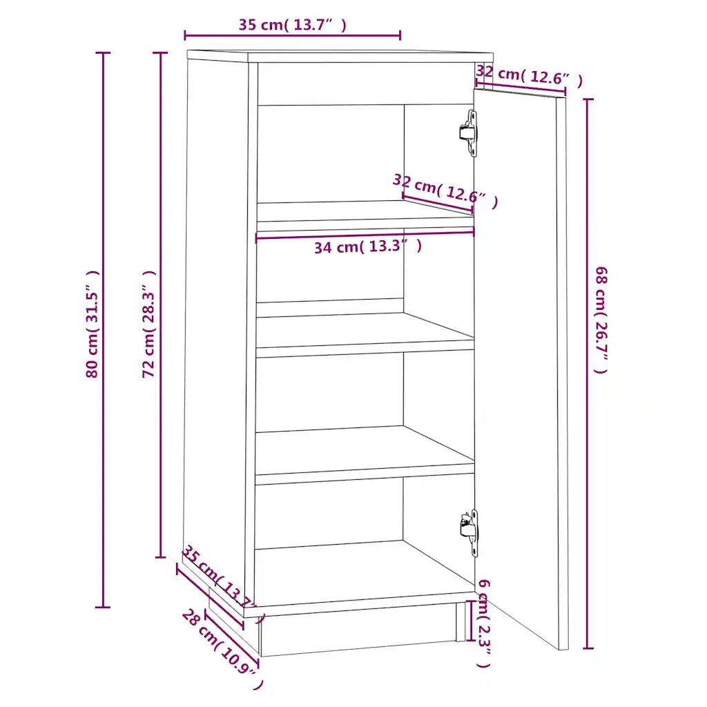 Scarpiera-Scaffale per scarpe Nera 35x35x80 cm in Legno Massello di Pino