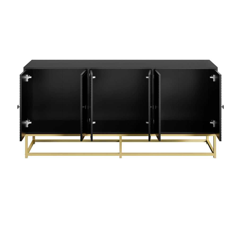 Credenza con 3 Ante Doppie; Frontali a Rilievo; Finitura Opaca; Ampio Contenimento; 160??38??75;5 cm; Truciolare; Nero