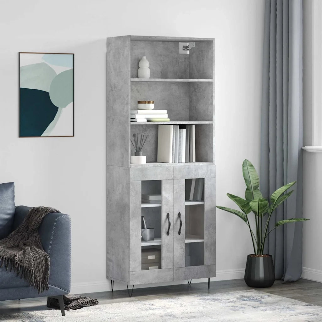 Credenza-Buffet-Armadio da cucina Grigio Cemento 69,5x34x180 cm in Legno Multistrato 233336