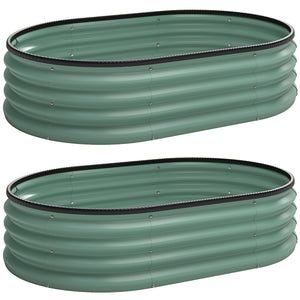 Set di 2 Aiuole Rialzate 135x90x30 cm con Bordo in Gomma e Design Modulare in Metallo Galvanizzato Verde