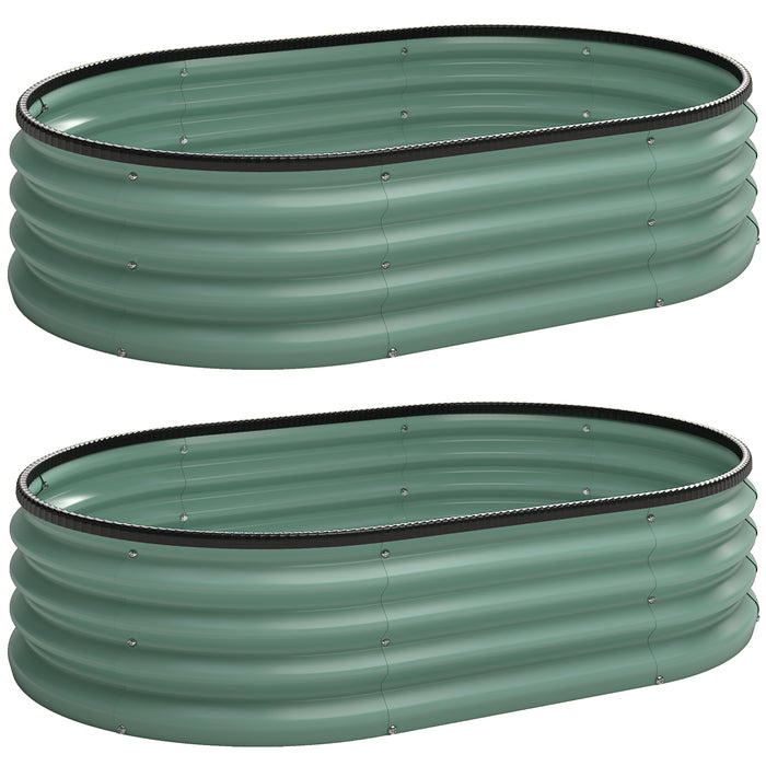 Set di 2 Aiuole Rialzate 135x90x30 cm con Bordo in Gomma e Design Modulare in Metallo Galvanizzato Verde