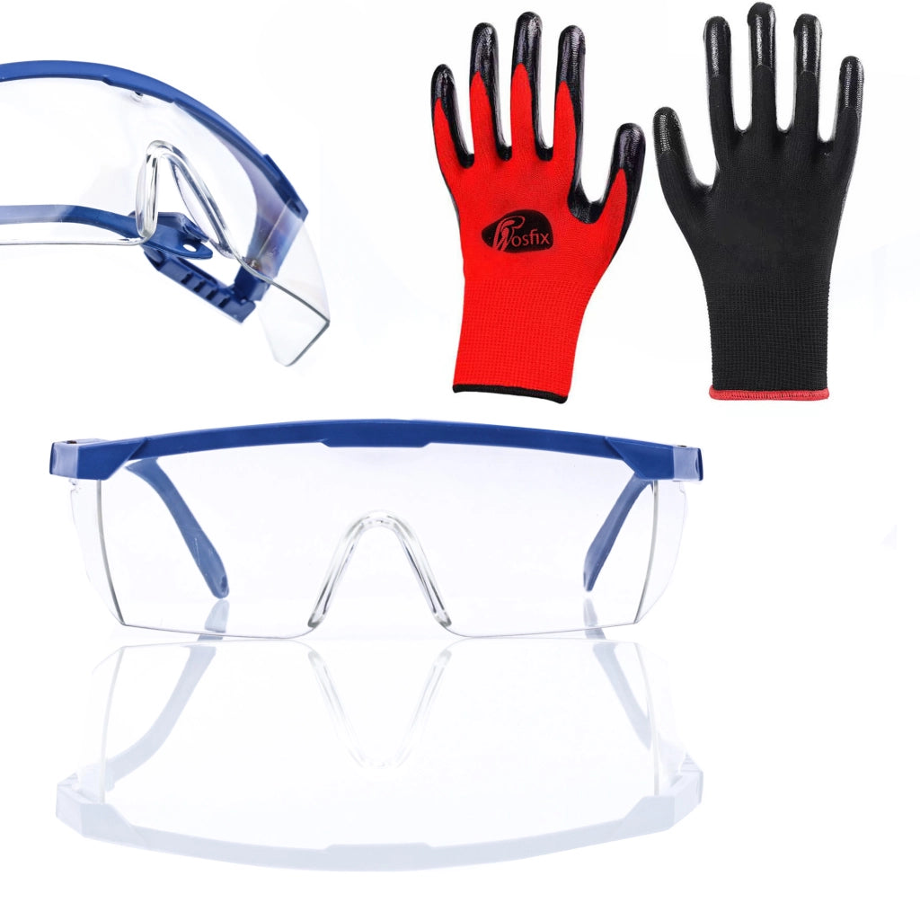 Occhiali Protettivi Trasparenti e Guanti da Lavoro Rosfix L/10 – Protezione e Comfort | Materiali di Alta Qualità