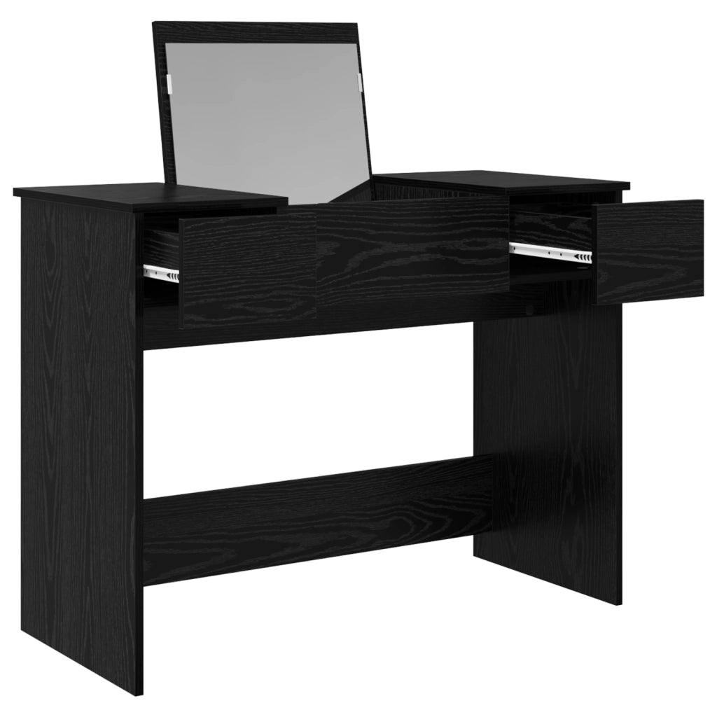 Toeletta con Specchio Rovere Nero 100x45x76 cm