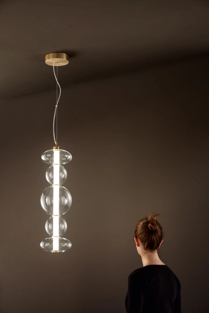 Sospensione in metallo e vetro trasparente  e oro spazzolatoBubbles LED 38W 3000K CRI?80 220-240V 50/60Hz 3040Lm