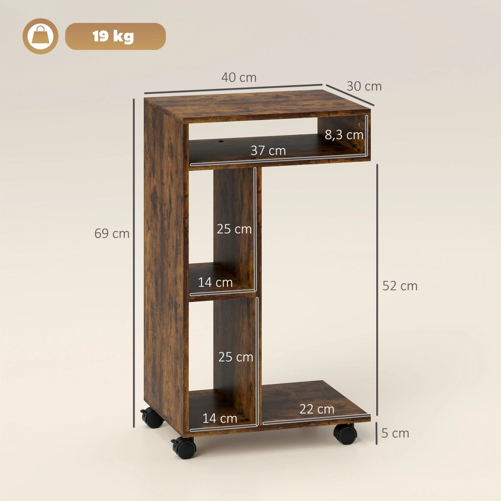 Tavolino da soggiorno con rotelle e ripiani ¨C Zephmum ¨C Rustico marrone 40x30x69 cm