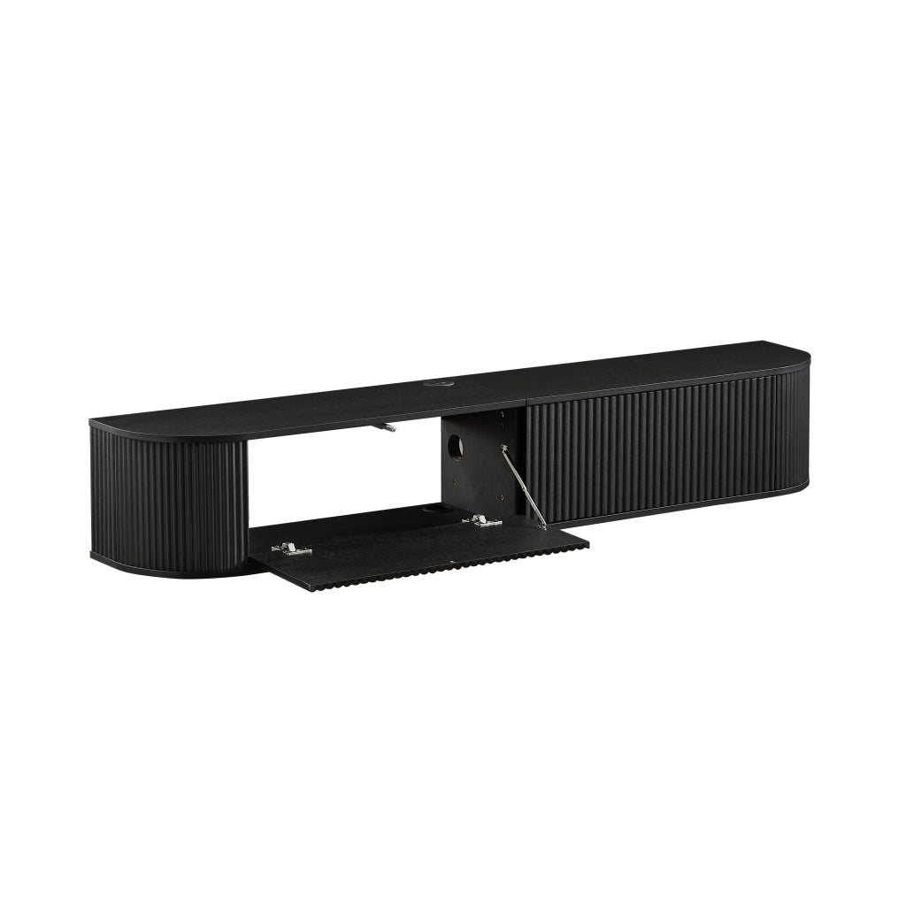 MOBILE TV SOSPESO 180 cm Nero in pannello di legno con passacavi