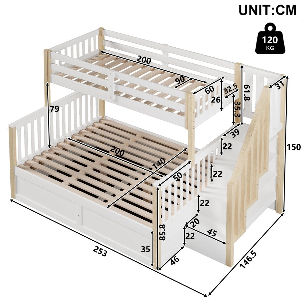 Letto a Castello 90x200 e 140x200 con Contenitore ¨C Xylo ¨C Bianco e Naturale