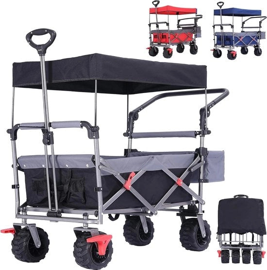 Bicicletta da trasporto con tetto - Opvouwbaar - Handcar - Bicicletta da trasporto pneumatici - Handwagen - XXL - 100 kg - Ruote anteriori 360° girevoli - Nero
