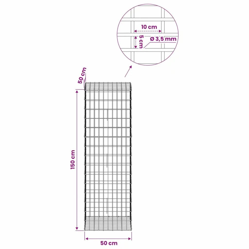 Gabione con Filo da 3,5 mm e Rete da 5x10 cm 50x50x150 cm 3462835