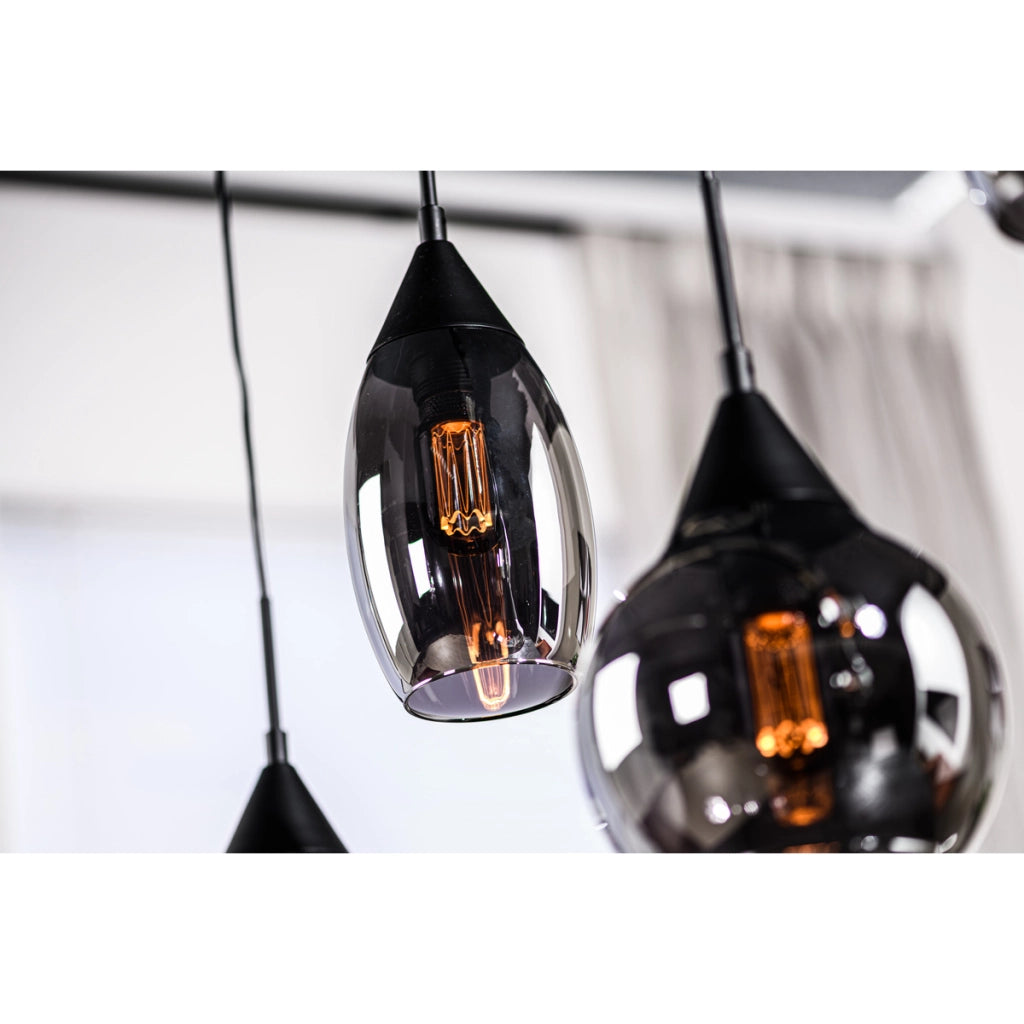 Lampadario a sospensione 5 luci H340 vetro fume'