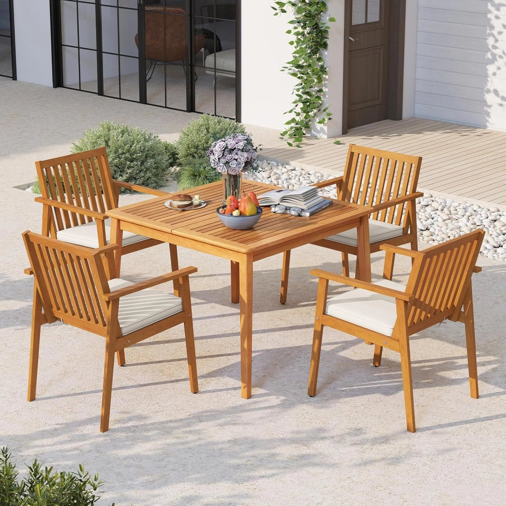 Set 2 Sedie da Giardino, Poltrone in Legno di Acacia per Esterno, con Cuscino, per Giardino Patio Cortile, Portata 180 kg, 64 x 59 x 86 cm (Giallo Teak)