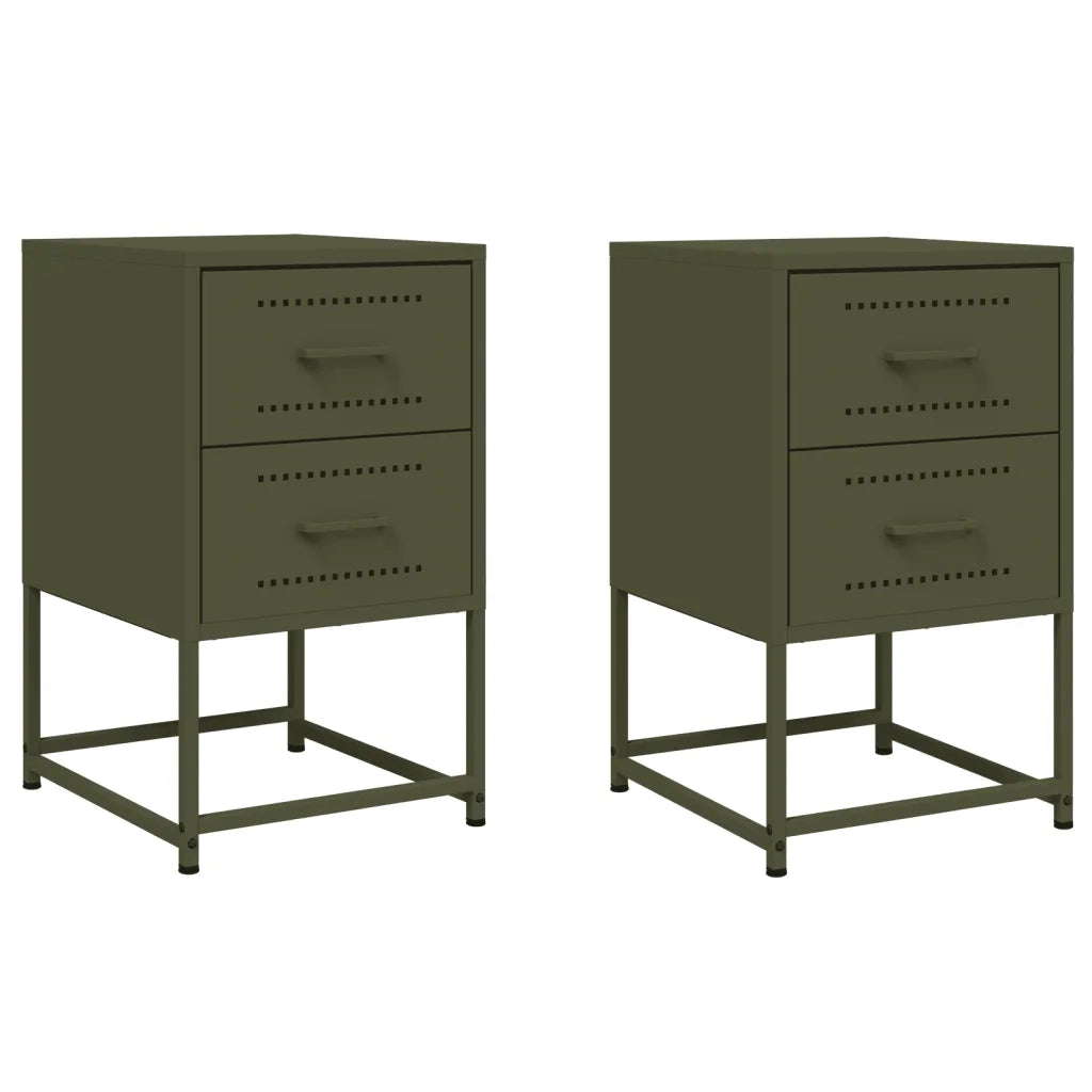 Comodini 2 pz-Set di 2 Tavolino da notte Verde Oliva 36x39x60,5 cm in Acciaio 703726